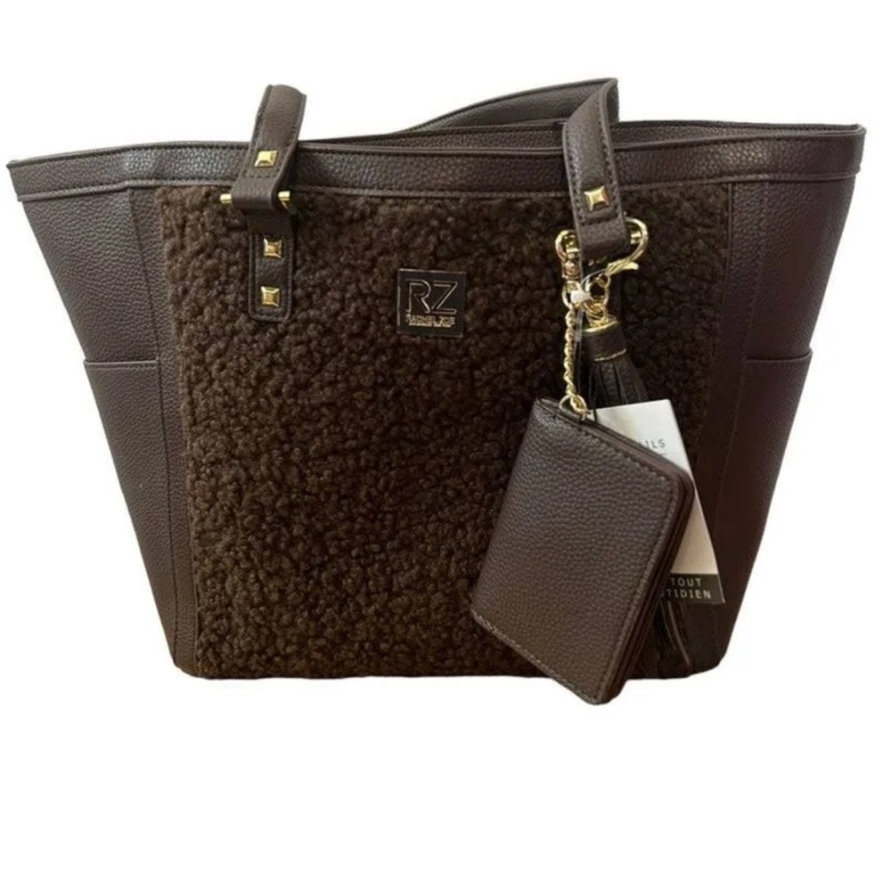 NWT’s Rachel Zoe Sherpa fall tote bag with card case and tassel key chain.